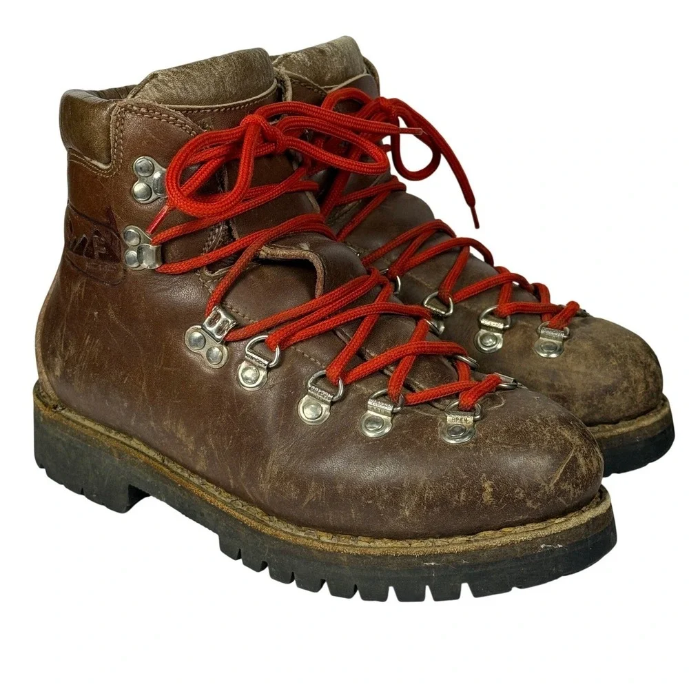 Fabiano Mountaineering Boots Mens 5.5 Womens 7.5 Brown Leather Vintage Italy Lug